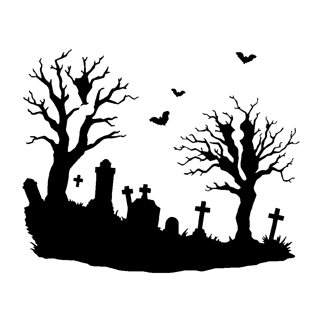 Graveyard pumpkin carving stencil, easy · design 3