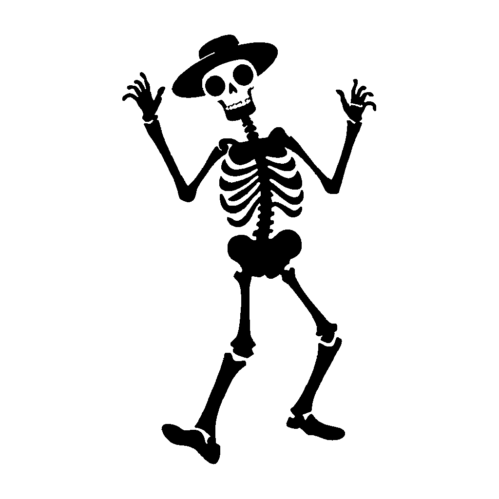 Dancing Skeleton pumpkin carving stencil, easy · design 2