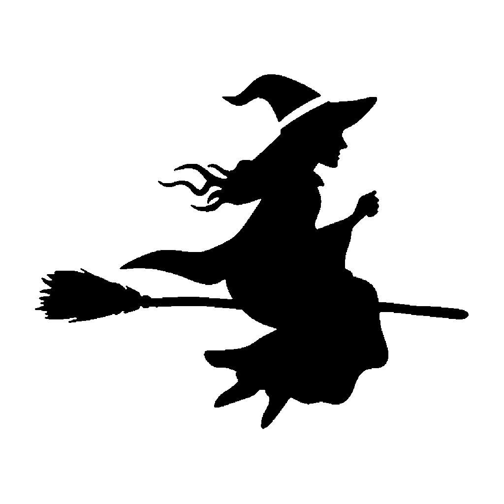 Witch on a Broom pumpkin carving stencil, easy · design 3